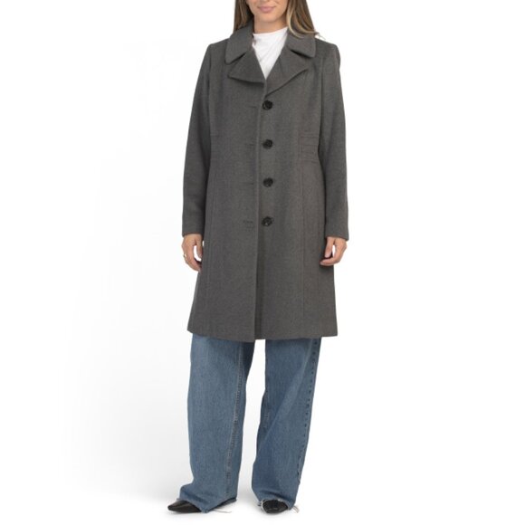 ANNE KLEIN Light Grey Wool And Cashmere Blend Single Breasted Walker Coat - Picture 1 of 2